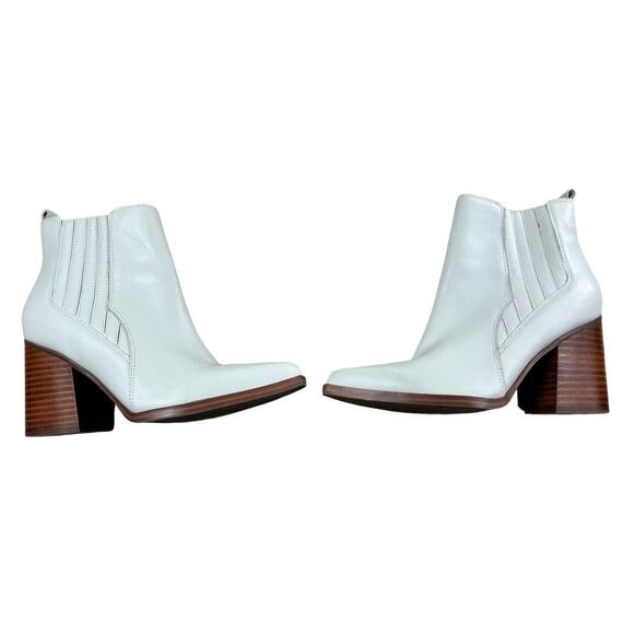 Marc Fisher Women's Matter Block Heel Booties Sz 7.5 M White Leather Pointy Toe - Picture 4 of 10